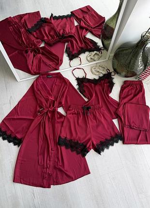 Женский комплект четверка халат майка шорты eleanor collection s бордовый
