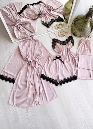 Женский комплект четверка халат майка шорты eleanor collection s пудровый