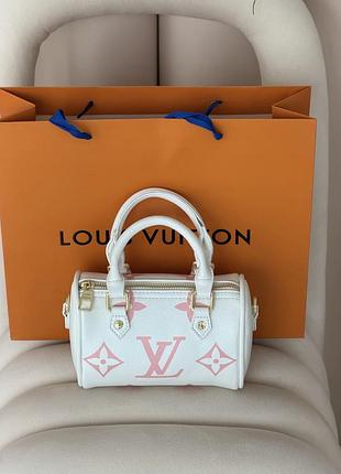 Жіноча сумка louis vuitton nano speedy mini бочечка білий монограм через плечі луї віттон