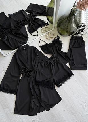 Женский комплект четверка халат майка шорты eleanor collection l черный