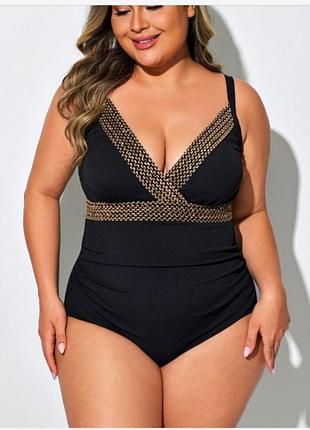 Красивый слитный купальник с вышивкой с мягкими чашками plus size