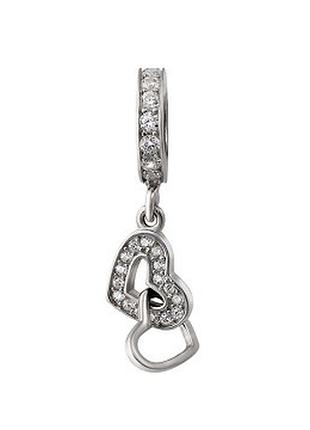 Підвіс срібний вісюлька з сердечками та білими фіанітами