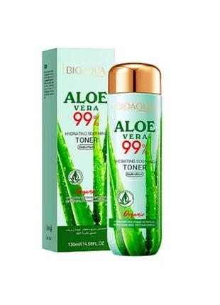 Тонер інтенсивне зволоження та відновлення шкіри для обличчя bioaqua aloe vera 99% 130 мл