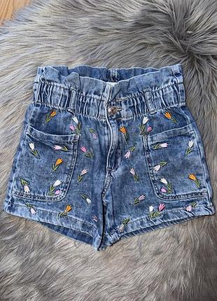 Круті стильні джинсові шорти з вишивками на дівчинку 7/8р denim co