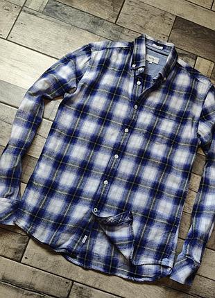 Мужская рубашка pepe jeans ы сине и белую клемэтку в синем цвете размер м