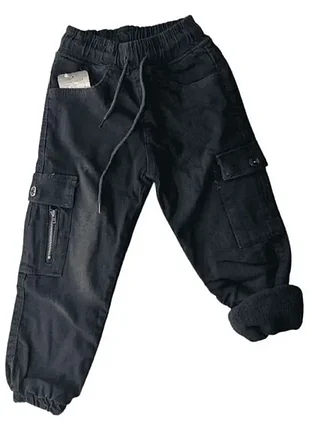 Черные утепленные зимние джинсы rema jeans на флисе для мальчиков с карманами повседневные брюки в школу