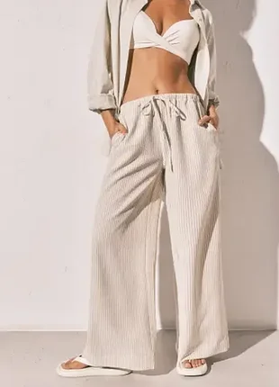 Женские льняные брюки в полоску, свободный крой, прямые, gina tricot, wide leg,лен/хлопок, размер m