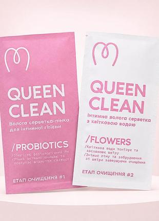 Двоетапні серветки для інтимної гігієни queen clean mary babe travel size — очищення та зволоження, 2 шт.