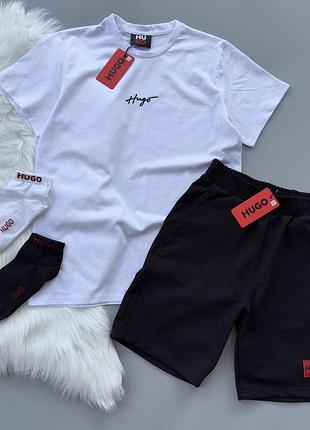 Футболка шорты hugo в белаяs, m, l, xl, xxl, xxxl