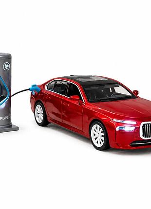 Металева машинка bmw i7 1:32 інерційна модель автомобіля зі світловими та звуковими ефектами, зарядна станція