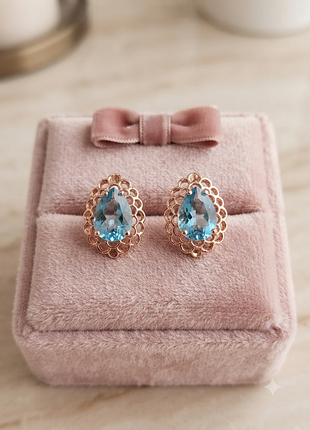 Изысканные серьги xuping с голубым кристаллом в позолоте