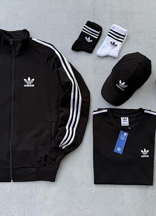 Чоловічий комплект adidas костюм на весна/літо/осінь адідас кофта + штани + футболка + кепка