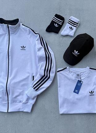 Спортивний костюм adidas білий кофта + штани + кепка + футболка адідас xs / s / m / l / xl / xxl / xxxl