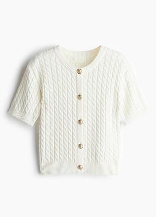 Вязаный короткий кардиган в косы old money h&amp;m