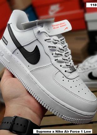 Supreme x nike air force 1 low white/black белые с черным