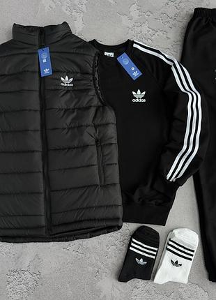 Мужской спортивный костюм adidas берука адидас + штаны + свитшот черный адидас на весна/лето/осень