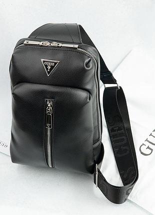 Мужская сумка бананка на пояс и на грудь (слинг) guess (7517) черная