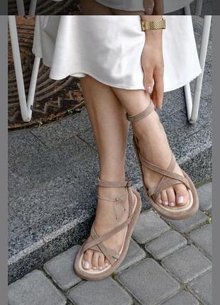 Жіночі босоніжки paradize shoes з натуральної замші бежевого кольору з устілкою memory foam 39 розмір (устілка 25-25,5 см)