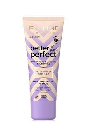 Тональна основа стійка зволожувальна eveline better than perfect 0.5 light biscuit 30 мл