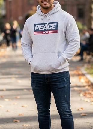 Серый худи h&amp;m l.o.g.g. с принтом peace / толстовка с капюшоном h&amp;m / размер m