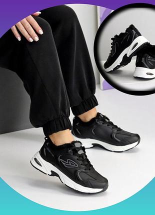 Женские черные зимние кроссовки спортивные короткие экокожа мех 40