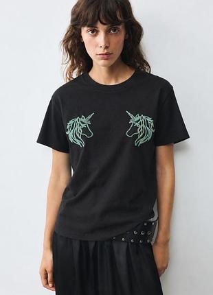 Футболка хлопковая pull&bear с единорогами, с