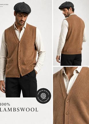 Мужская жилетка-кардиган woolovers 100% шерсть ягненка lambswool