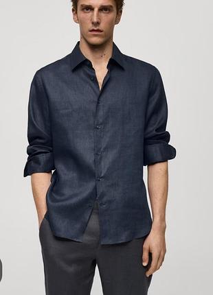 Льняная рубашка uniqlo premium linen / мужская рубашка из льна юникло размер xs