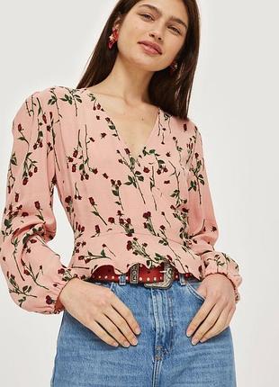 10/38/6/s фірмова жіноча блуза топ з запахом на гудзиках троянди topshop оригінал