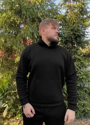 Мужское худи на флисе черное