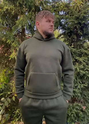 Мужское худи на флисе хаки