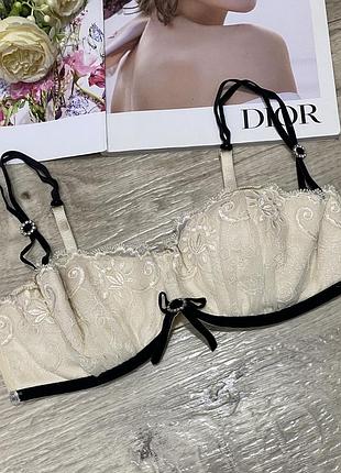 Бежево-черный кружевной бюстгальтер, лиф la senza, р.80c