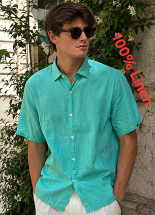 Гарна лляна сорочка зеленого кольору з короткими рукавами tommy bahama relax