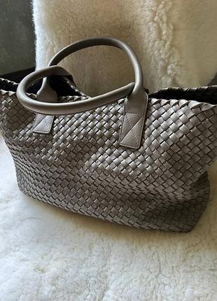Сумка кожанная bottega veneta cabat leather tote grey 40-43cm