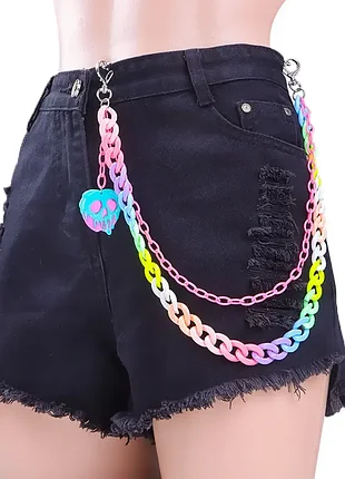 Яркая разноцветная пластмассовая цепочка на пояс с черепом kawaii-goth на хеллоуин 9985 для девочек двойной на карабинах