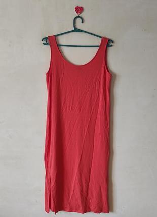 Коралловое длинное трикотажное платье майка f&amp;f с разрезом размер l/xl (44 eur)