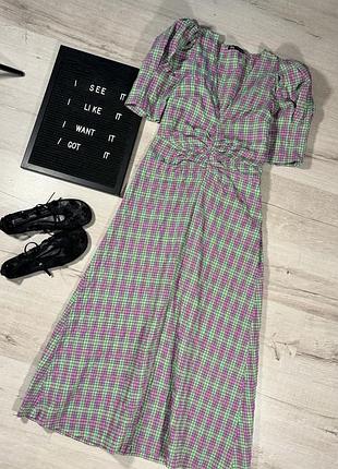 Яскрава сукня з обʼємними рукавами zara