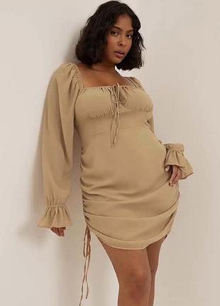 Бежева шифонова сукня батал na-kd xxl 2xl бежевое шифоновое платье батальное