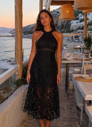 Boohoo boutique чорна мереживна сукня міді з відкритою спиною | нова з біркою