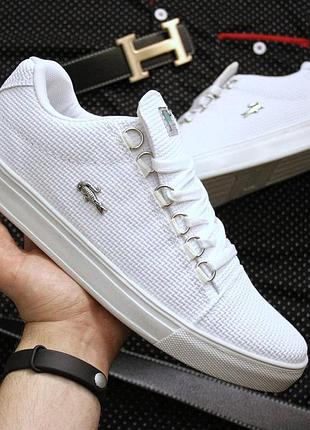 Білі чоловічі класична модель кед lacoste   розміри 40-44 поліуретан  💰1999 грн