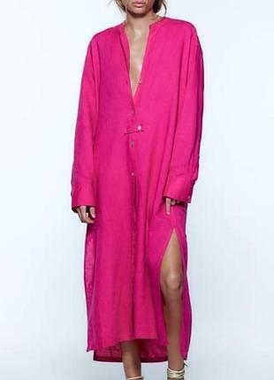 Zara длинное платье из льна и коттона свободного кроя