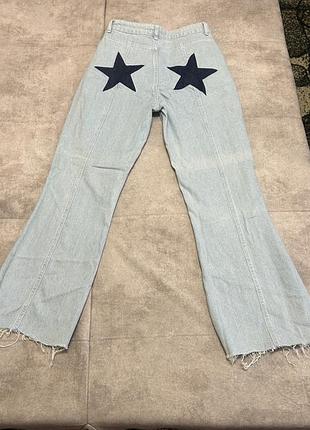 Джинси nasty gal wide leg y2k світло-блакитні зі зірками s/36