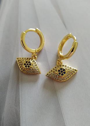 Сережки підвіски нержавіюча сталь позолота око кульчики з камінням блискучі кільця підвіски