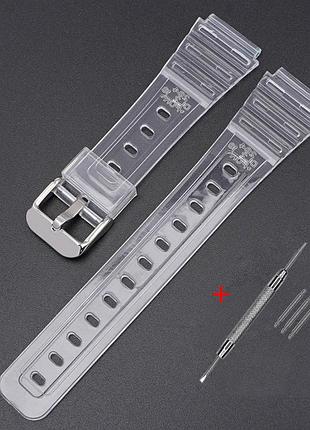 Ремінець для casio g-shock f-84/94/105, f-91w, ae1300 jelly transparent silver