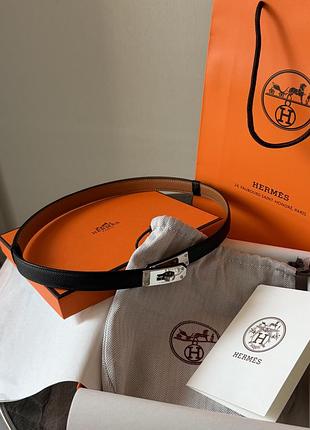 Ремінь пояс hermes чорний з срібною фурнітурою