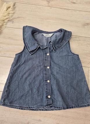 Джинсова  котонова сорочка з коміром та коротким рукавом h&m, 134