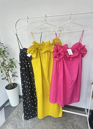 Літній котоновий сарафан з рюшами вільного крою обʼємний h&m