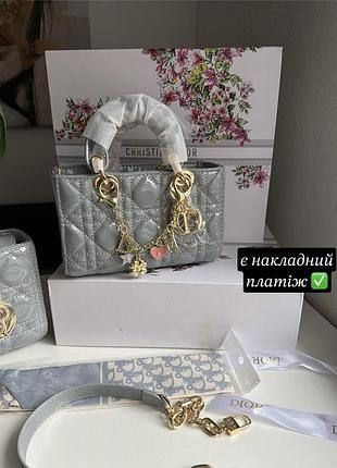 Сумка сумочка жіноча міні сіра лакова mini lady my abcdior
