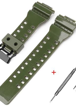 Ремінець для casio g-shock ga-100/110/120 army green-glossy bk