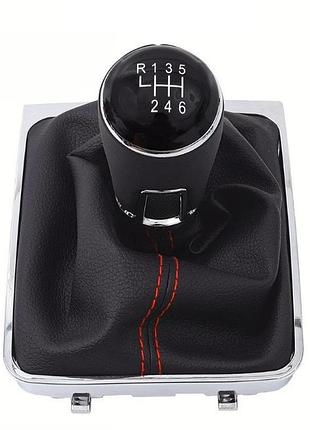 Ручка кпп з чохлом volkswagen passat b7/cc (2010-2014) пластикова ручка (r6 speed) червона нитка